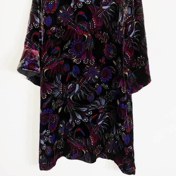 Johnny Was NWT Tie Front Kimono Dress Velvet  Silk Floral Black Jewel size S - Picture 6 of 16
